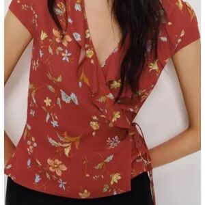 Reformation Clemence Wrap Top Borsa Floral Red Size 10 NWT $148